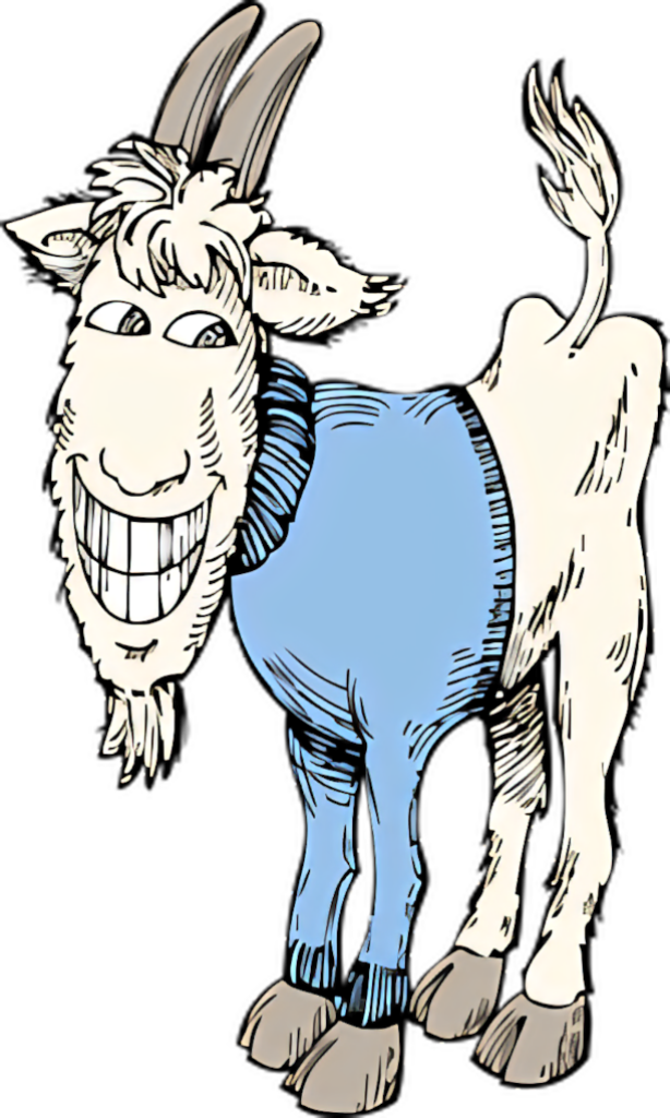 Whimsical Cartoon Goat in Blue Sweater - Playful Wallpaper