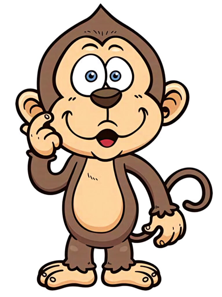 Cheerful Cartoon Monkey Touching Nose - Playful Wallpaper Design