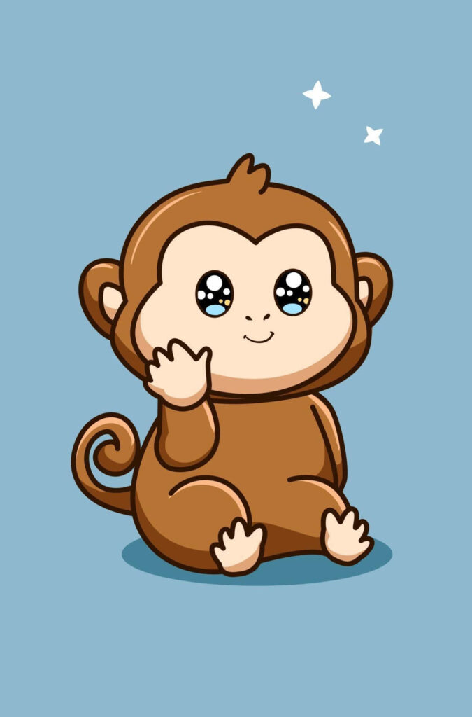 Charming Cartoon Monkey Wallpaper with Whimsical Stars