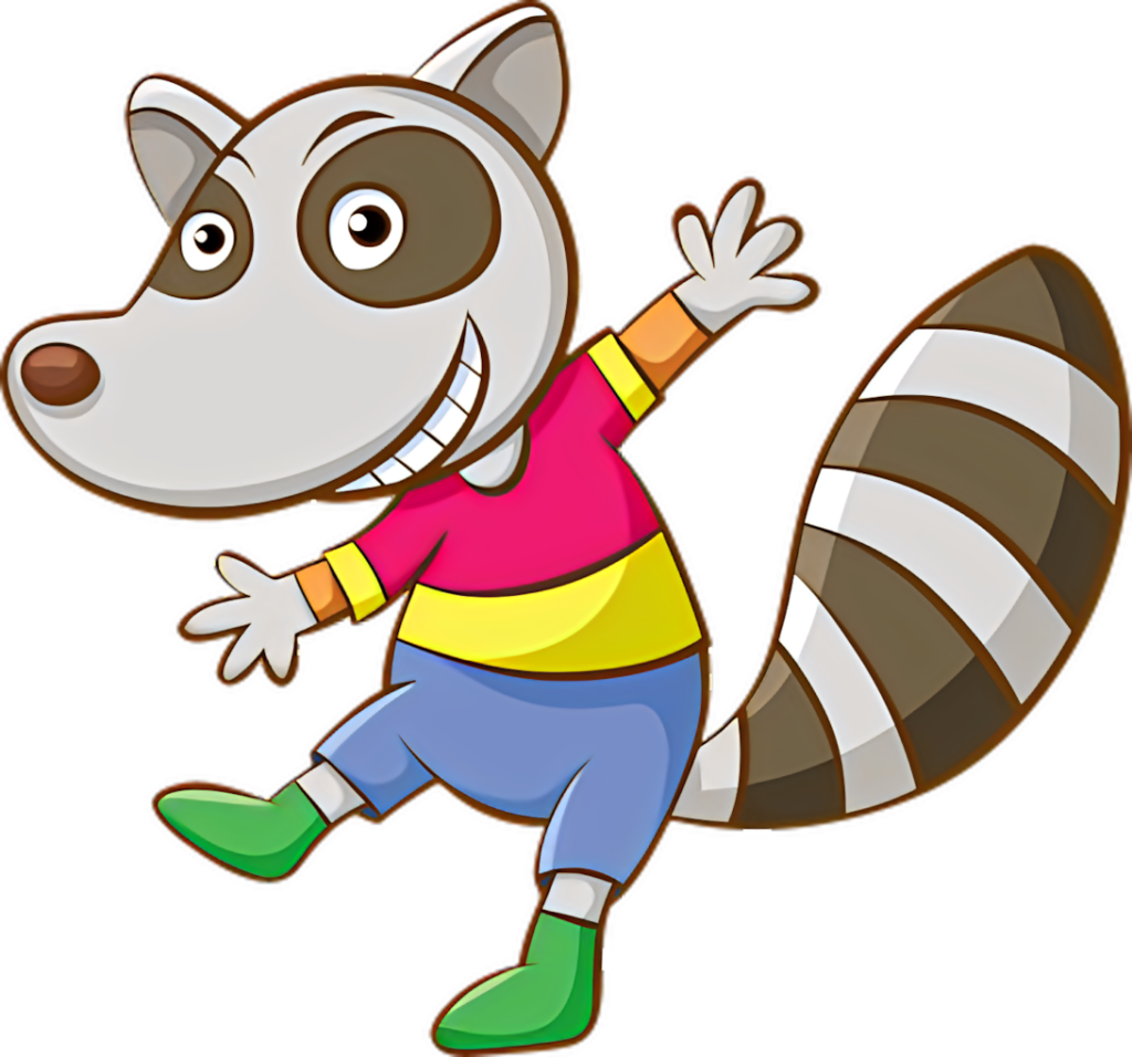 Cheerful Cartoon Raccoon Wallpaper: Colorful & Playful Design