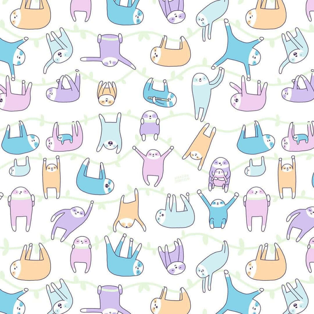 Whimsical Cartoon Sloth Wallpaper in Pastel Colors - Cheerful Background