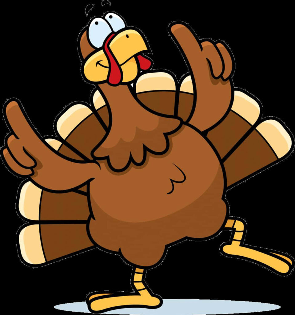Playful Cartoon Turkey Dancing – Fun Thanksgiving Wallpaper Background