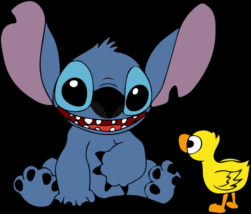 Playful Cartoon Wallpaper: Cute Blue Alien & Yellow Duckling Duo