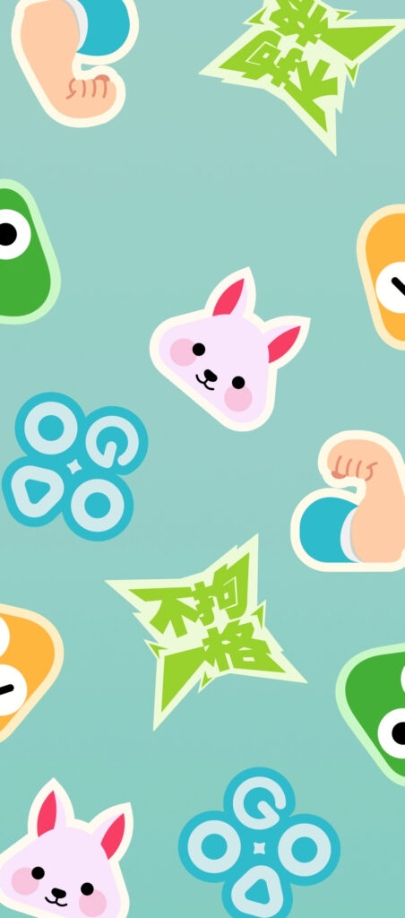 Playful Cartoon Wallpaper: Cute Bunny & Colorful Geometric Fun