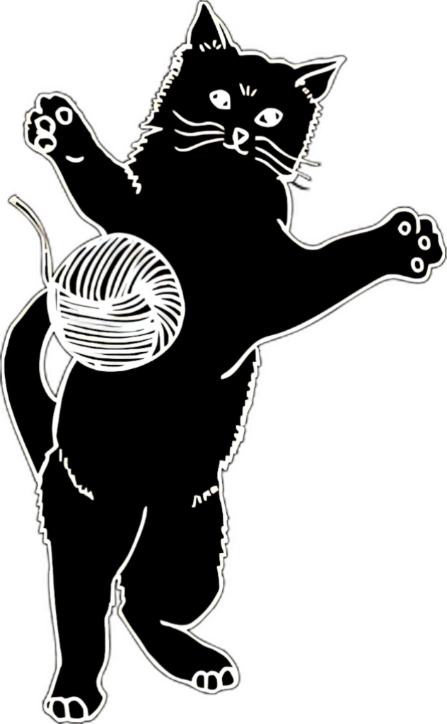 Playful Cat Silhouette Wallpaper: Whimsical Yarn Interaction