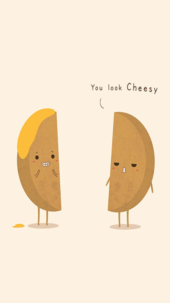 Whimsical Cheesy Food Characters iPhone Wallpaper Background