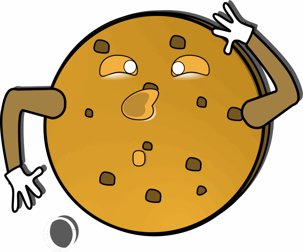 Cartoon chocolate chip cookie character with expressive eyes on transparent background wallpaper