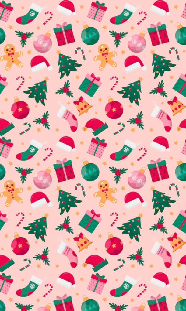 Cheerful Pink Christmas Wallpaper with Festive Holiday Elements