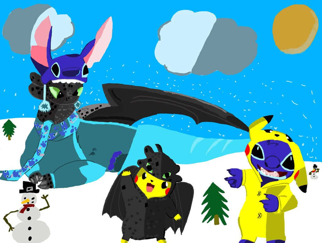 Vibrant Winter Wallpaper: Playful Characters in Creative Costumes
