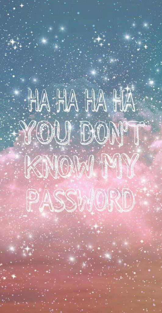 Cheeky lock screen wallpaper with HA HA text on blue pink gradient and sparkling stars background