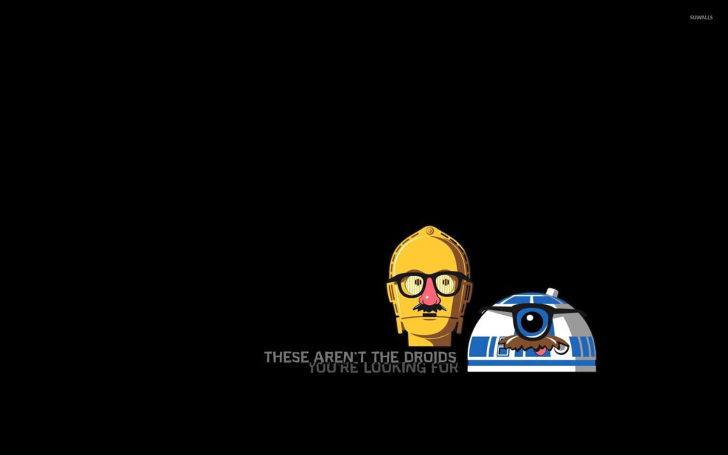Minimalist Droid Wallpaper: Cartoon Faces & Playful Caption