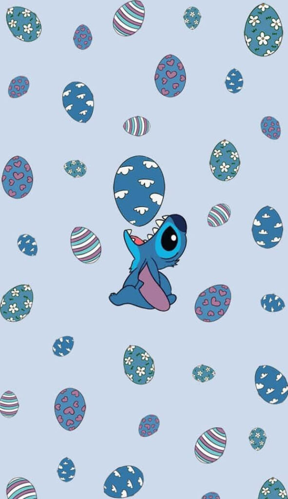 Playful Character with Colorful Easter Eggs on Light Blue Background Wallpaper