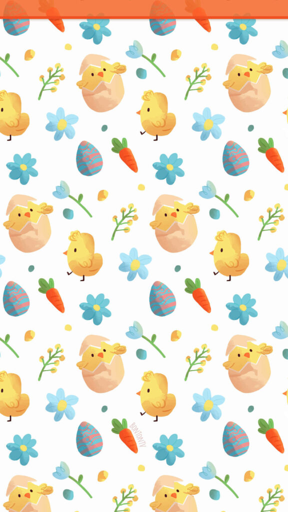Cheerful Easter Phone Wallpaper: Baby Chicks, Eggs & Spring Flowers