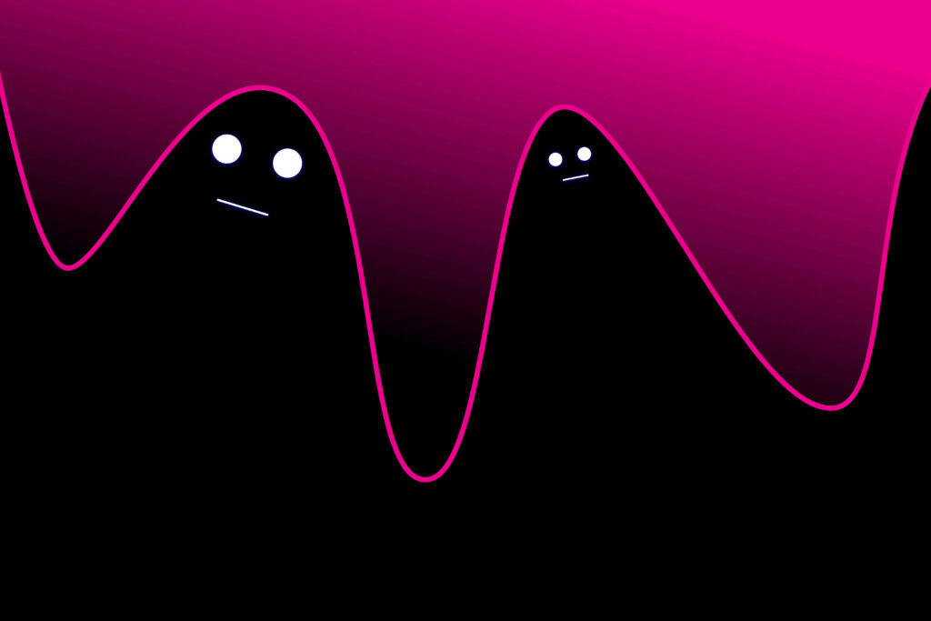 Playful Ghost Wallpaper: Vibrant Pink & Black Wave Design