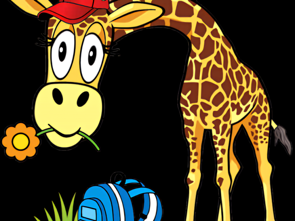 Whimsical Giraffe Wallpaper with Red Cap and Blue Backpack