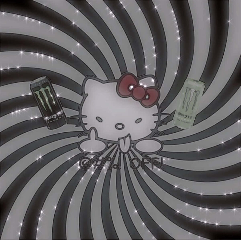 Edgy Hello Kitty Wallpaper: Gothic Style with Hypnotic Spiral Background