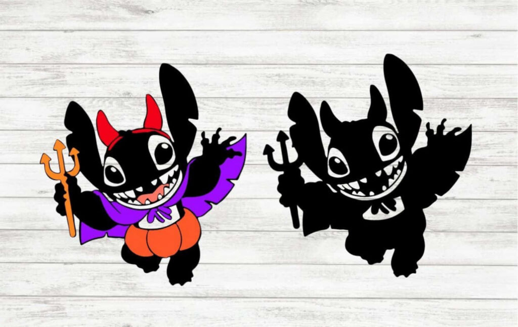 Playful Halloween Wallpaper: Devilish Stitch-Inspired Character