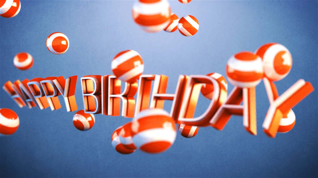 Whimsical Happy Birthday Wallpaper with Candy Spheres on Blue Background