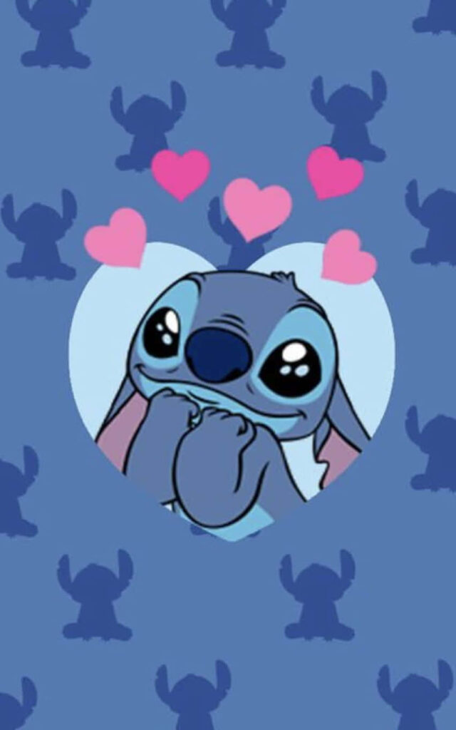 Adorable Heart Illustration with Silhouettes on Blue Wallpaper