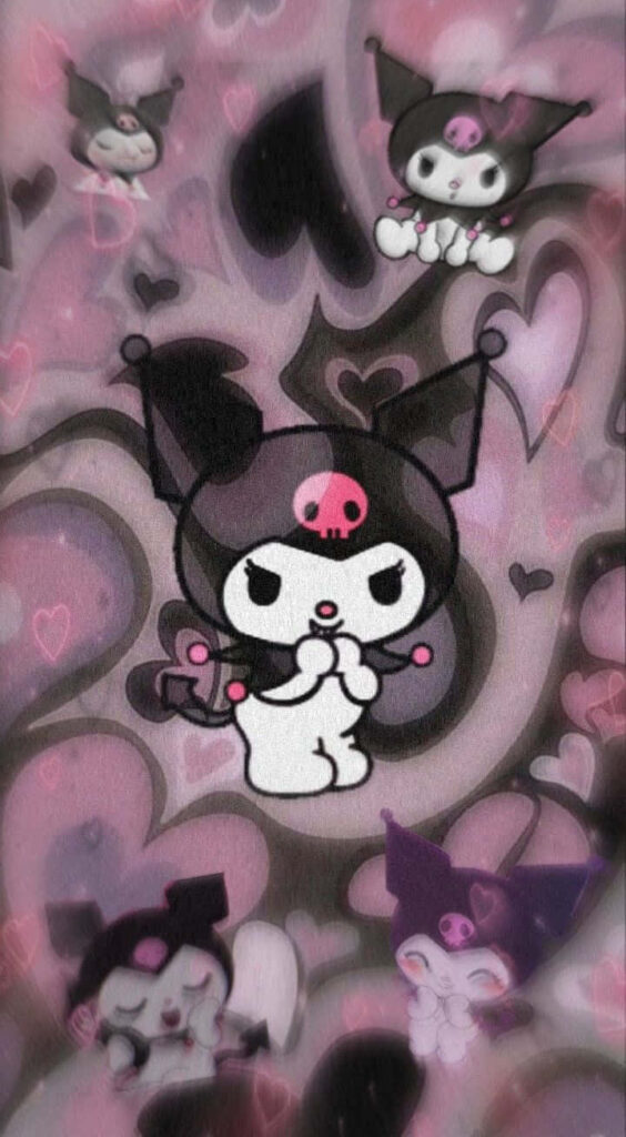 Playful Hello Kitty-Inspired Wallpaper with Swirly Heart Design