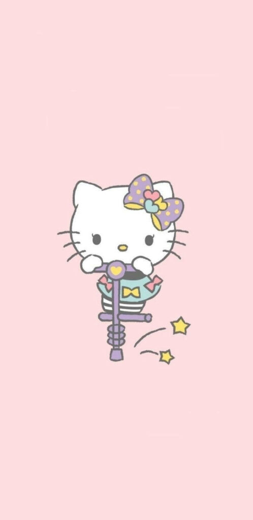 Playful Hello Kitty Pogo Stick Wallpaper - Pastel Pink Design