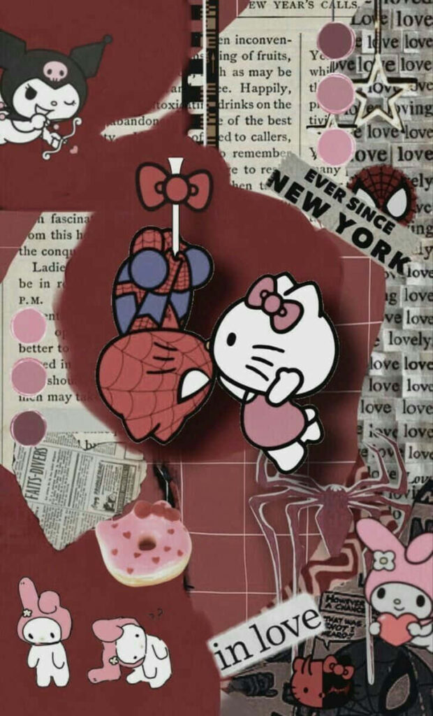 Playful Hello Kitty & Spiderman Collage Wallpaper - Whimsical Background