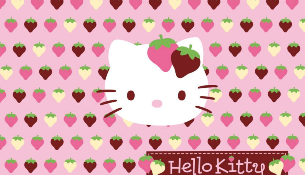 Whimsical Hello Kitty Laptop Wallpaper with Strawberries Background