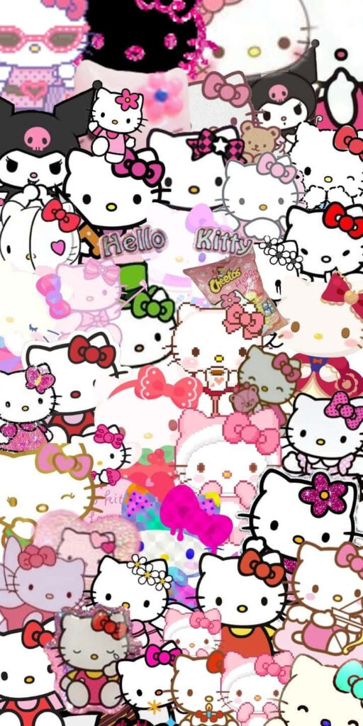 Charming Hello Kitty Collage Wallpaper: Playful Pink Background