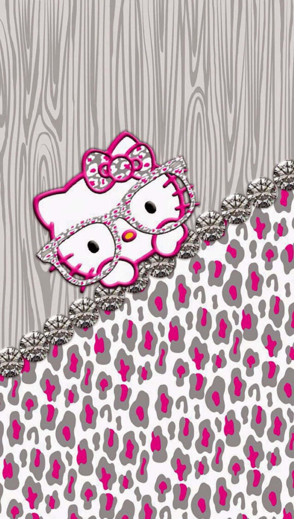 Playful Hello Kitty Wallpaper with Glamorous Leopard Print Design
