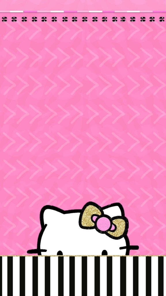 Playful Hello Kitty Wallpaper: Bright Pink Zigzag & Bold Stripes
