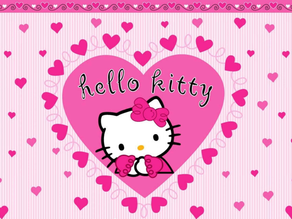 Playful Hello Kitty Wallpaper in Pink Heart Frame - Cute Design
