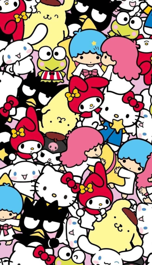 Vibrant Hello Kitty Wallpaper: Cheerful Friends in a Playful Scene