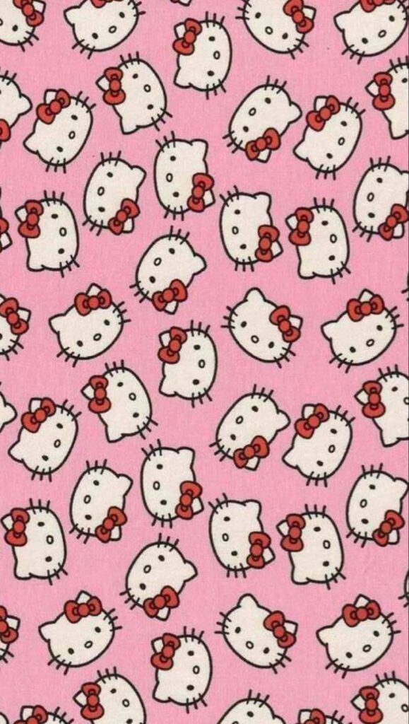 Playful Hello Kitty Wallpaper with Cute Faces on Pink Background