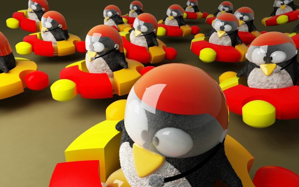 Fun Penguin Wallpaper: Animated Penguins in Futuristic Vehicles