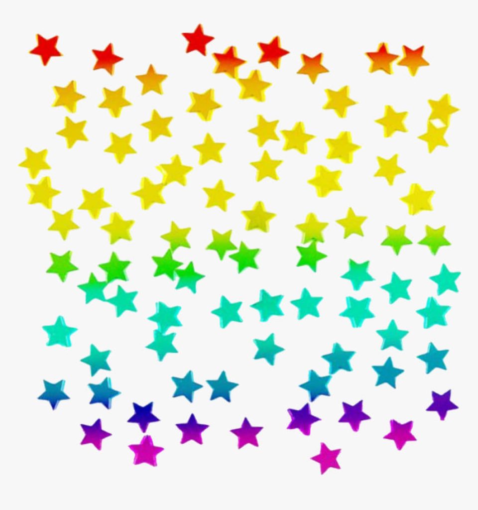 Vibrant kidcore wallpaper with rainbow gradient five-pointed stars on white background