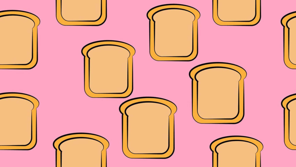 Playful Minimalist Cartoon Bread Wallpaper on Bright Pink Background