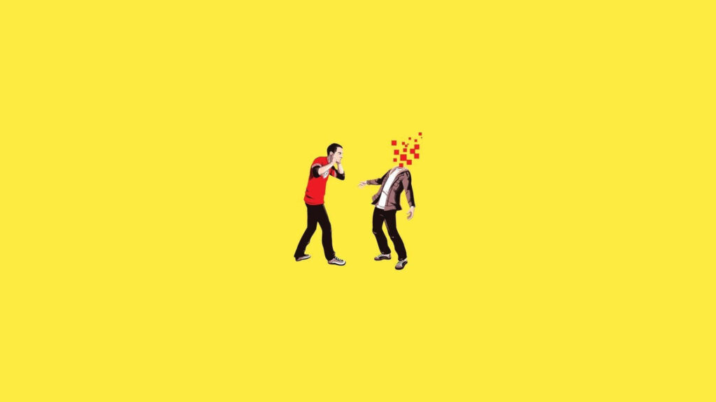 Minimalist Yellow Wallpaper: Playful Abstract Art with Figures