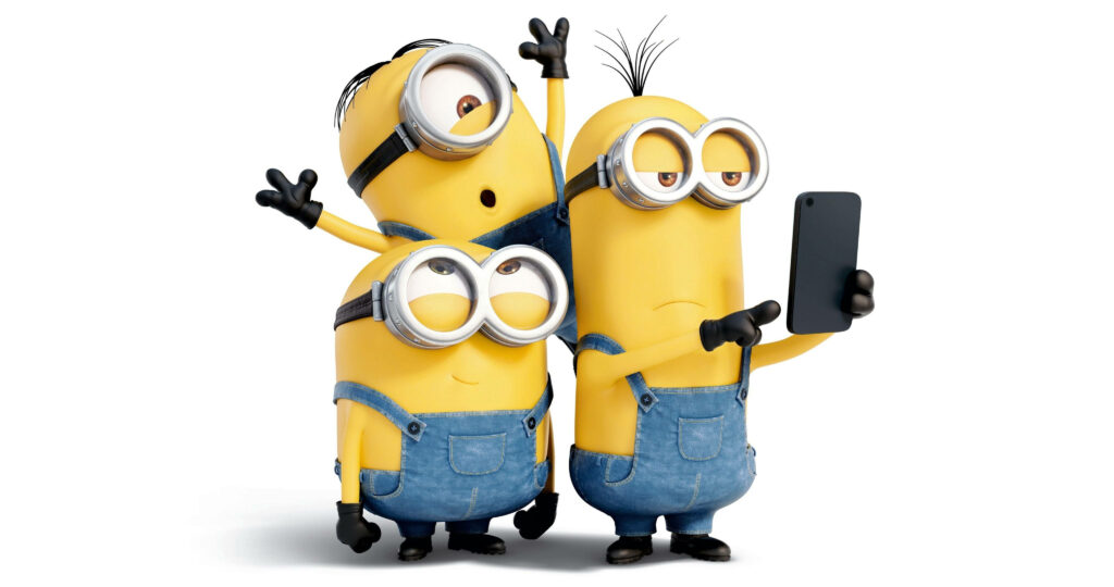 Playful Minions Denim Wallpaper: Fun Selfie Background for Desktops
