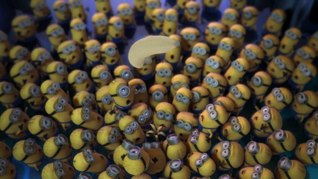 Playful Minions Desktop Wallpaper: Quirky Crowd & Banana Fun!