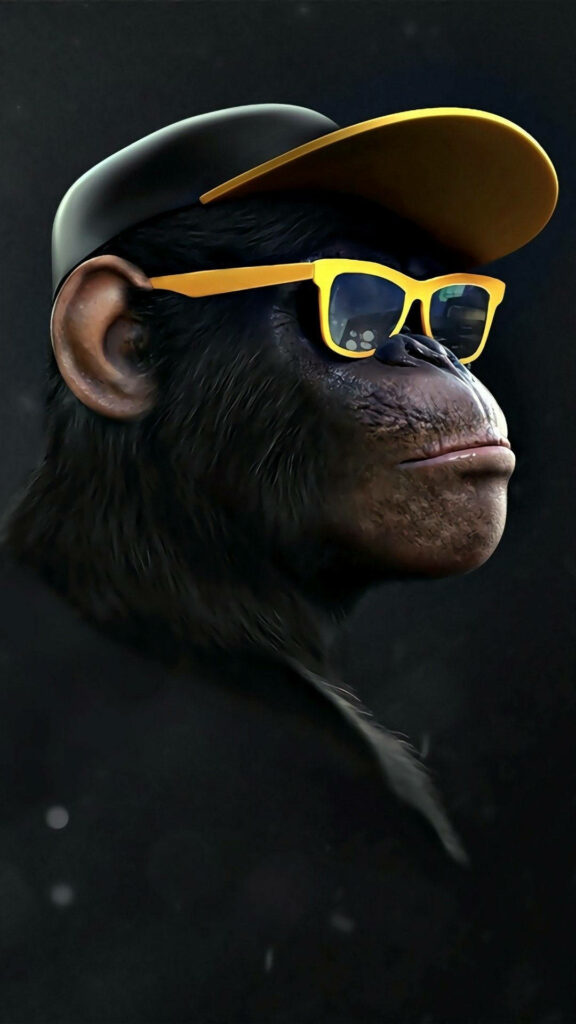 Playful Monkey in Yellow Sunglasses - Fun Wallpaper Design
