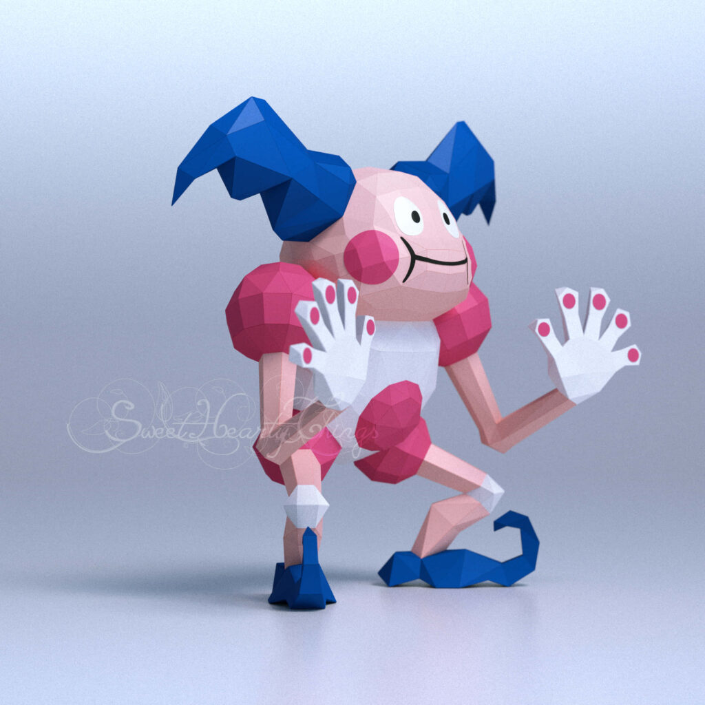 Playful Low-Poly Mr. Mime Wallpaper with Vibrant Geometric Design