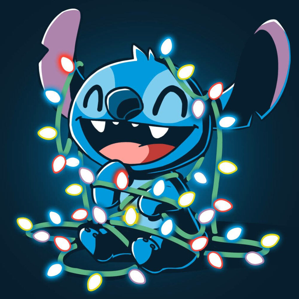 Colorful Neon Christmas Lights Wallpaper with Playful Character