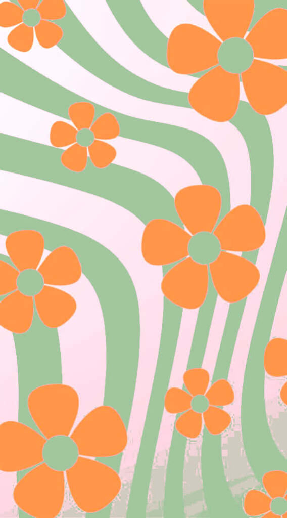 Vibrant Orange Flower Wallpaper with Green and White Stripes