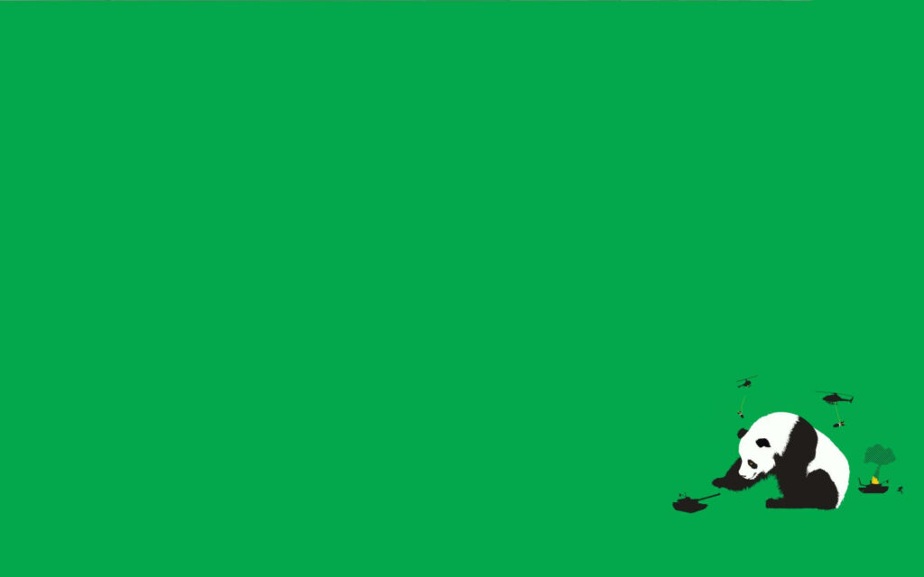 Panda Palooza: Adorable Toy-loving Panda Frolicking on Vibrant Green Canvas Wallpaper