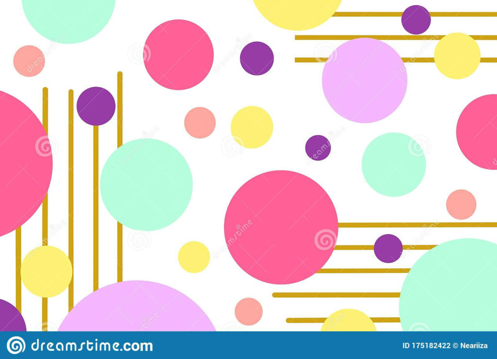 Playful Pastel Abstract Wallpaper with Colorful Circles & Gold Lines