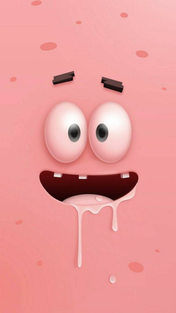 Patrick Star minimalist close-up wallpaper with goofy drooling expression on pink background