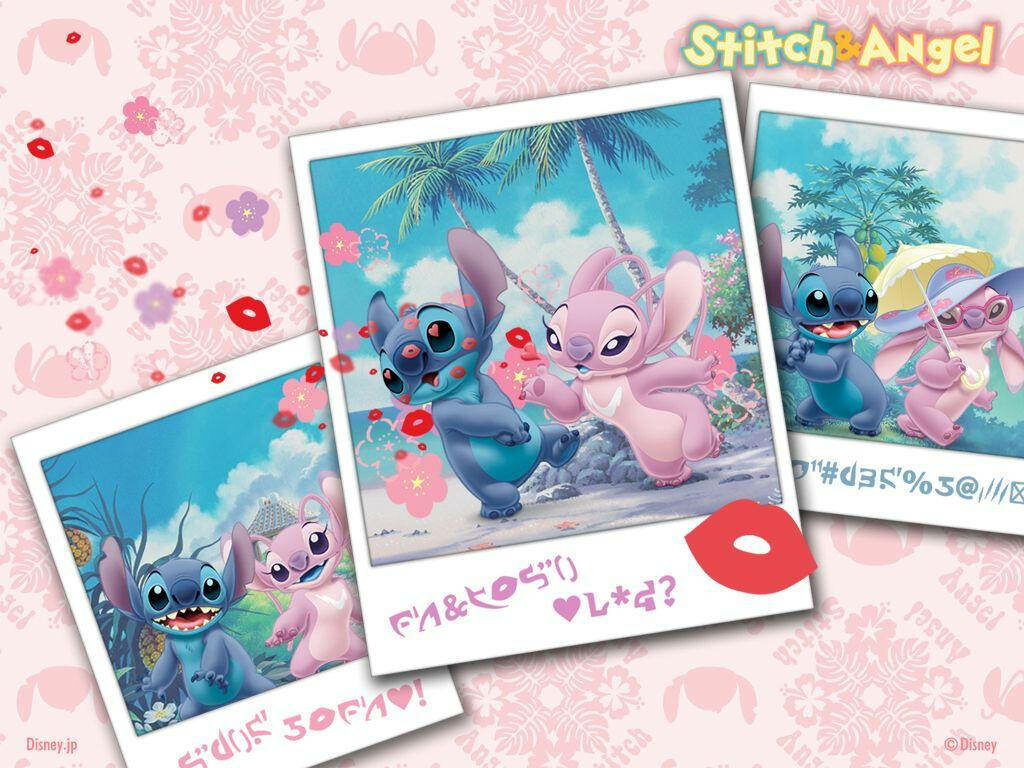 Playful Stitch Wallpaper: Polaroid Snapshots & Tropical Vibes