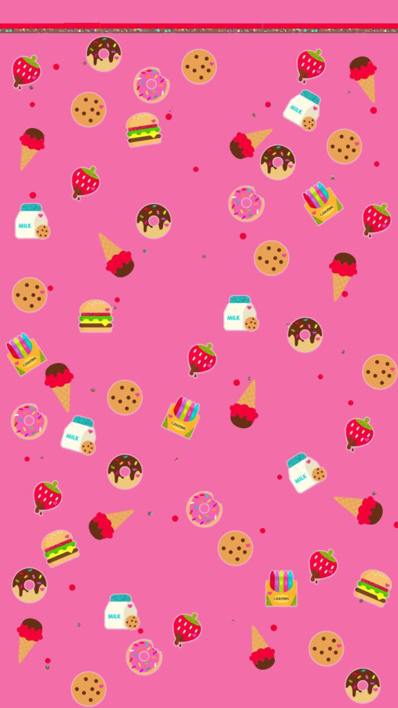 Cheerful Pink Food Pattern Wallpaper: Cookies, Ice Cream & More