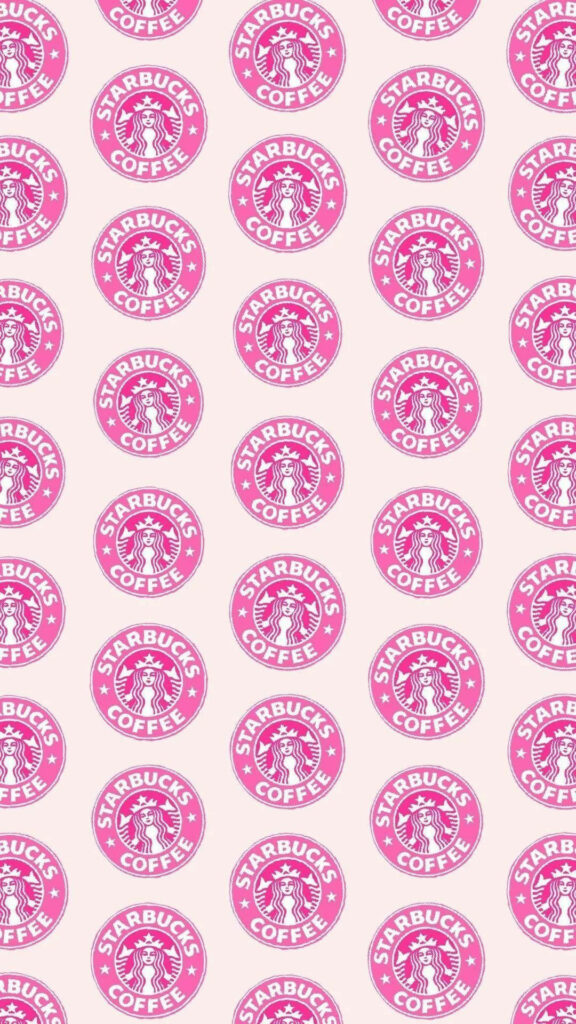 Pink Starbucks logo stamp pattern repeated on light background playful stylish wallpaper