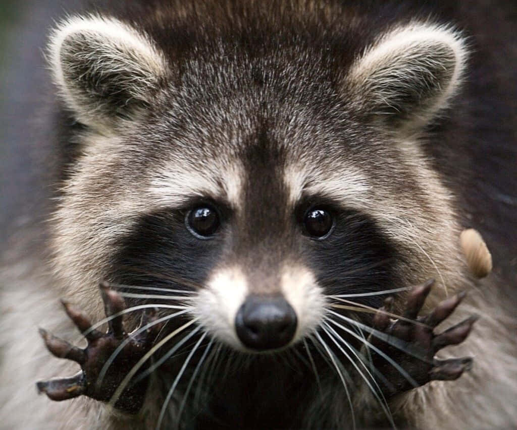 Playful Raccoon with Paws Up: Endearing and Curious Pose Wallpaper